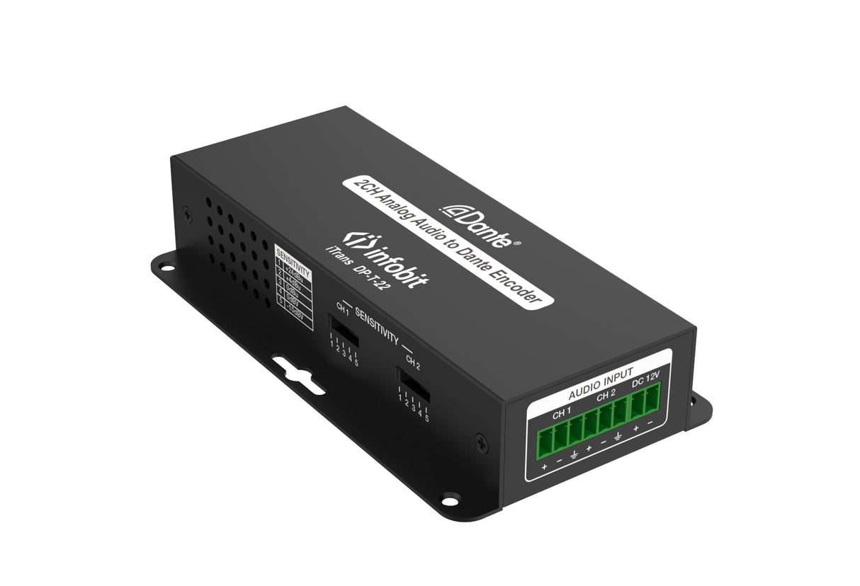 iTrans DP-T-22 Dante 2CH analoginio garso koduoklis su PoE