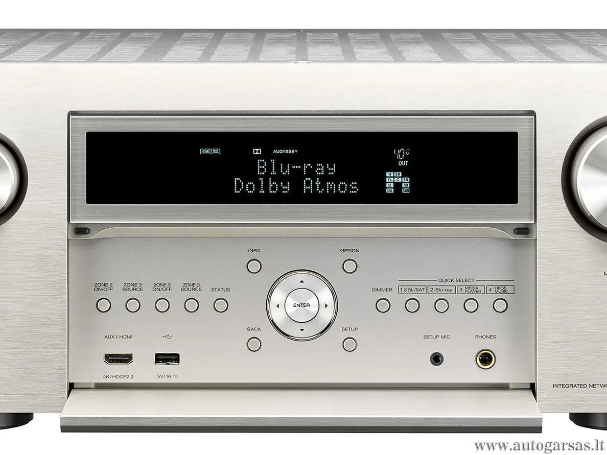 Denon AVC-X8500H, 13.2 tinklinis namų kino stiprintuvas - priekinė panelė su mygtukais ir ekranu