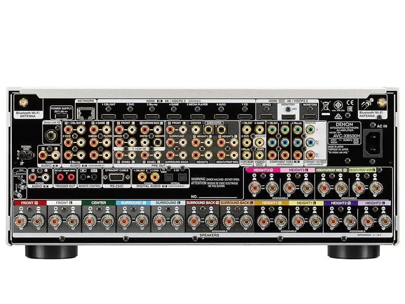 Denon AVC-X8500HA, AV imtuvas - stiprintuvas (įvairių spalvų) - Galinė panelė su daugybe jungčių