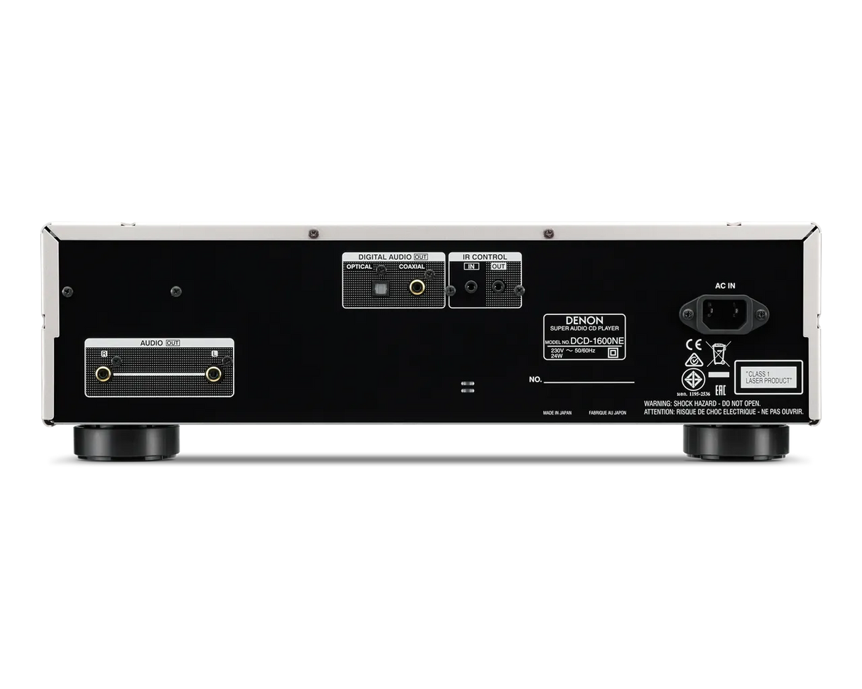 Denon DCD-1600NE, CD/SACD Diskų grotuvas (įvarių spalvų) - galinė panelė su jungtimis ir etiketėmis