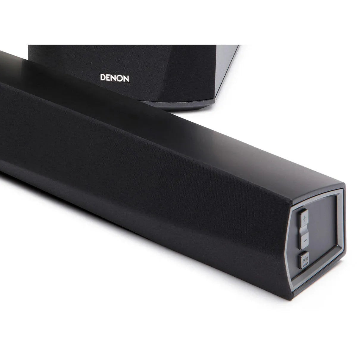 Denon DHT-S516, Soundbaro garso sistema su beviele žemų dažnių kolonėl - šoninis vaizdas su valdymo mygtukais