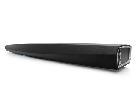 Denon DHT-S716H, Soundbaras su belaide Denon DSW-1H žemų dažnių garso kolonėle - Atspindintis priekinis skydelis su mėlyna juosta