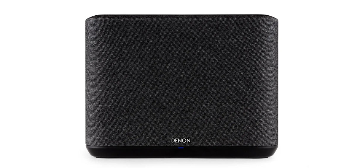 Denon Home 250, belaidė išmani garso kolonėlė, Apple AirPlay, HEOS, Spotify - priekinė dalis su logotipu ir indikatoriumi
