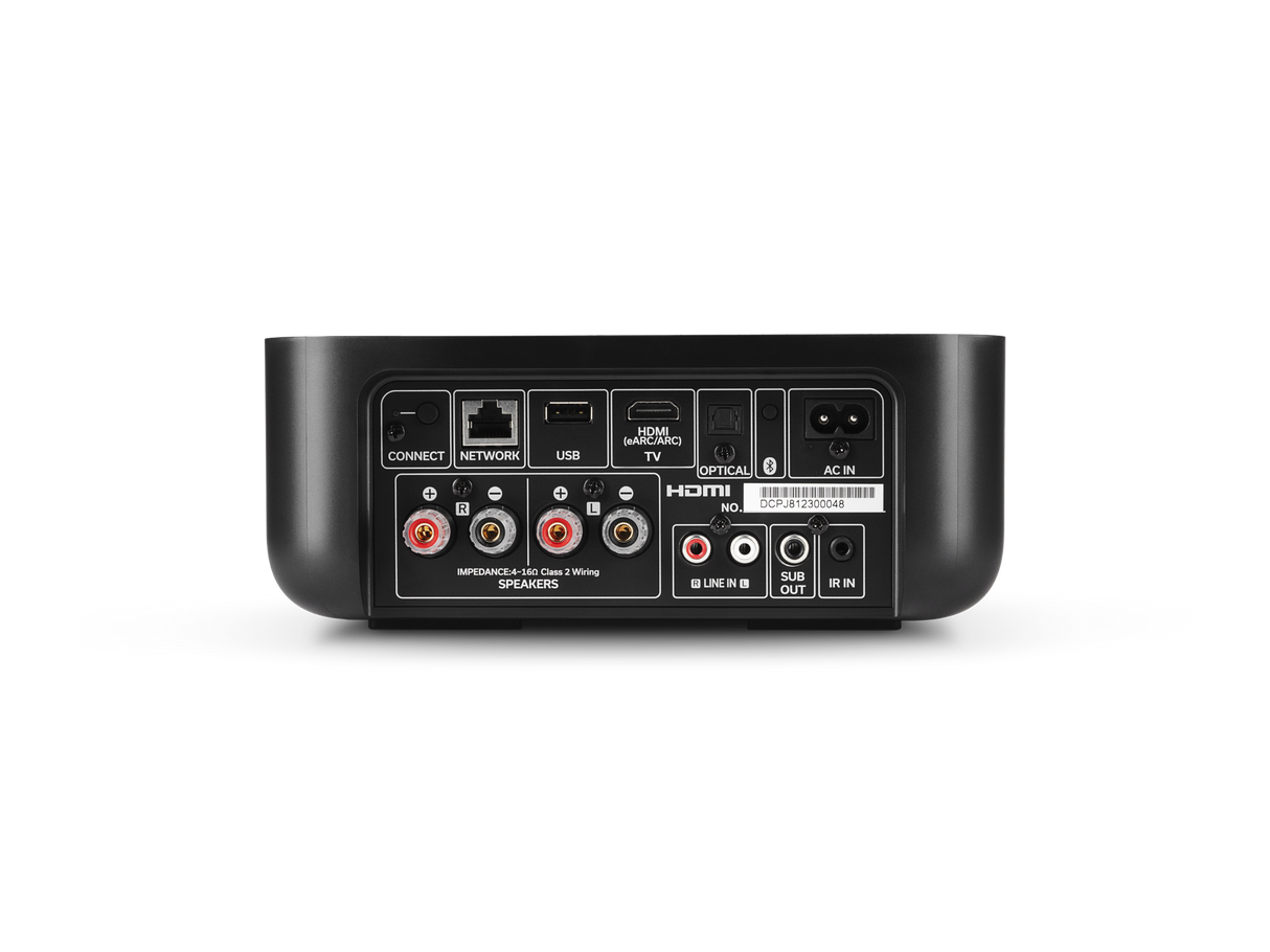 Denon Home AMP, tinklinis stiprintuvas su HDMI eARC ir Hi-Res - galinė panelė su jungtimis ir laidų prijungimo vietomis