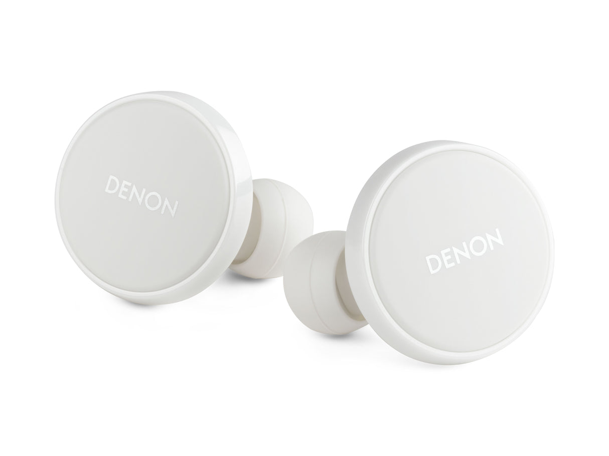 Denon PerL Pro, belaidės ausinės su triukšmo slopinimu ir aptX Lossless - baltos ausinės iš arti