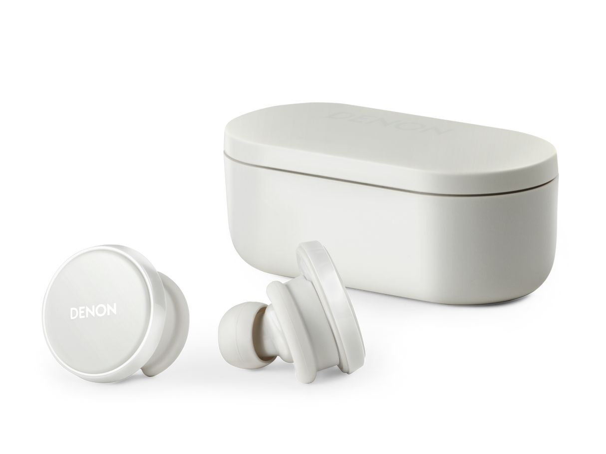 Denon PerL Pro, belaidės ausinės su triukšmo slopinimu ir aptX Lossless - Ausinės ir įkrovimo dėklas