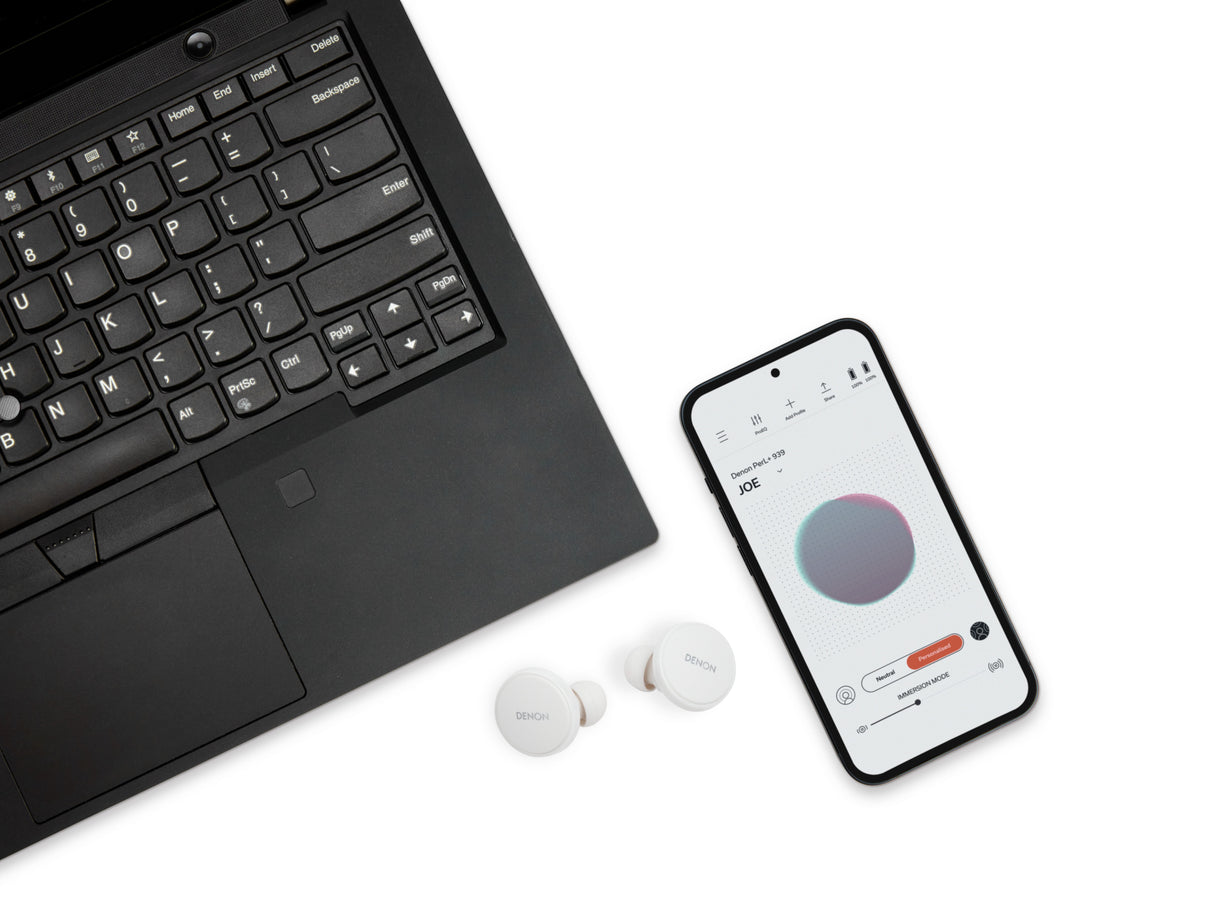 Denon PerL Pro, belaidės ausinės su triukšmo slopinimu ir aptX Lossless - Ausinės ir išmaniojo telefono programėlė