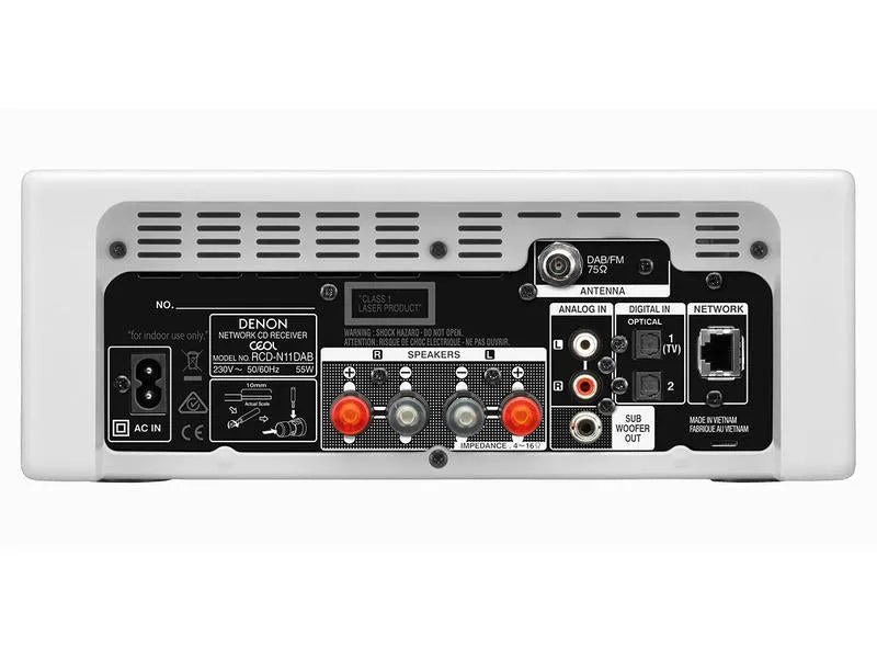 Denon RCDN-11 DAB, Stereo AV imtuvas su CD grotuvu (įvairių spalvų) - Galinė panelė su jungtimis ir ventiliacija