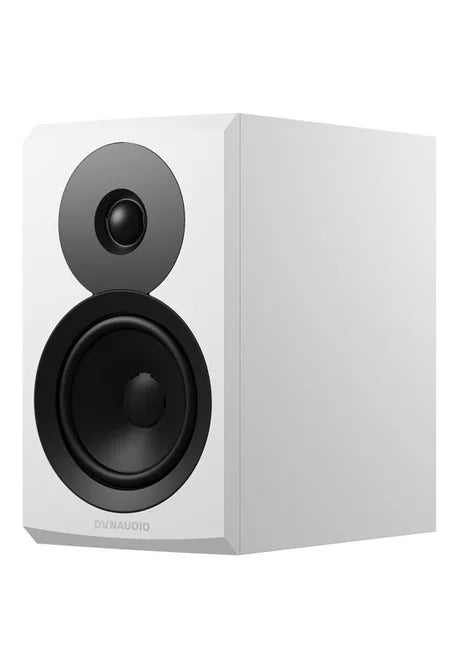 Dynaudio Emit 10, lentyninės garso kolonėlės - balta kolonėlė su juodais garsiakalbiais