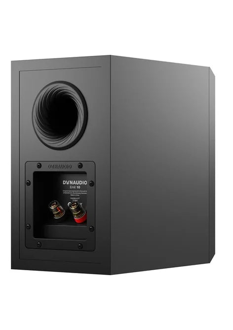 Dynaudio Emit 10, lentyninės garso kolonėlės - galinė panelė su jungtimis ir ventiliacijos anga