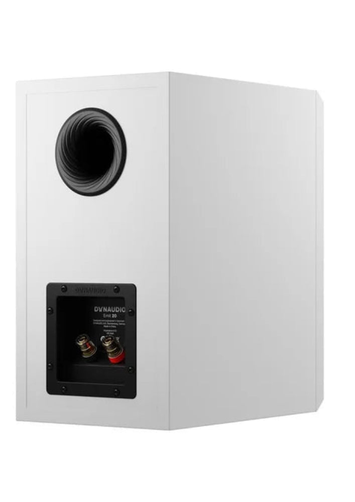 Dynaudio Emit 20, lentyninės garso kolonėlės - Galinė panelė su jungtimis ir oro išleidimo anga
