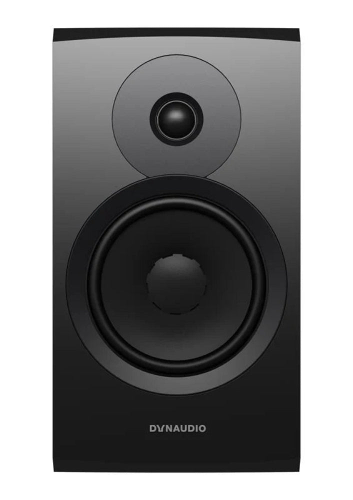 Dynaudio Emit 20, lentyninės garso kolonėlės - priekinė panelė su garsiakalbiais ir logotipu