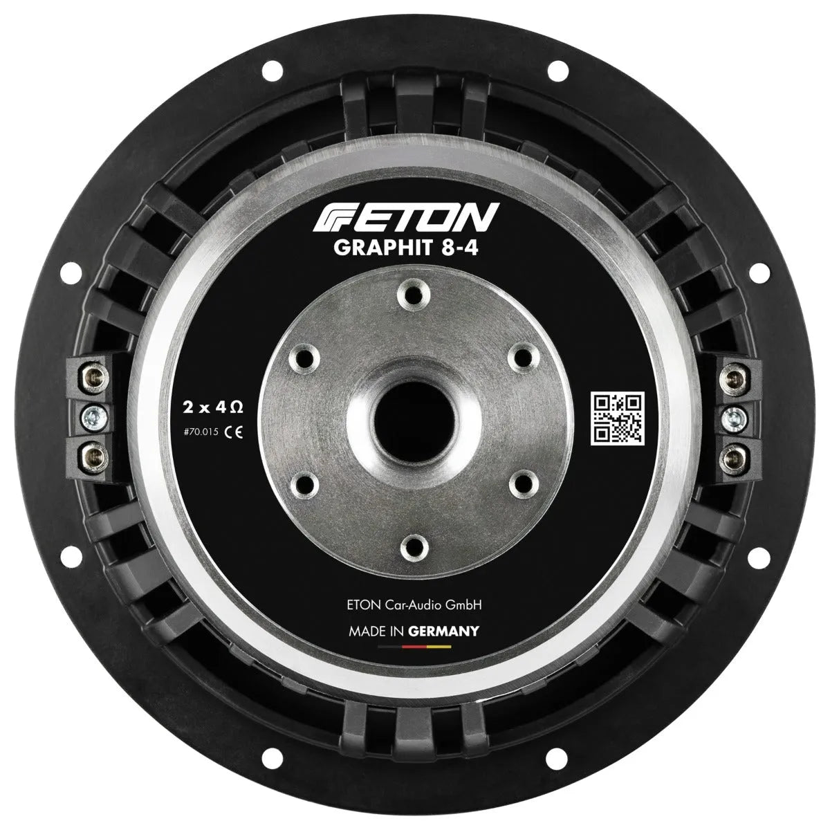 ETON, Graphit 8-4, 20cm, 2x4ohm žemų dažnių garsiakalbis - garsiakalbio jungtys ir QR kodas