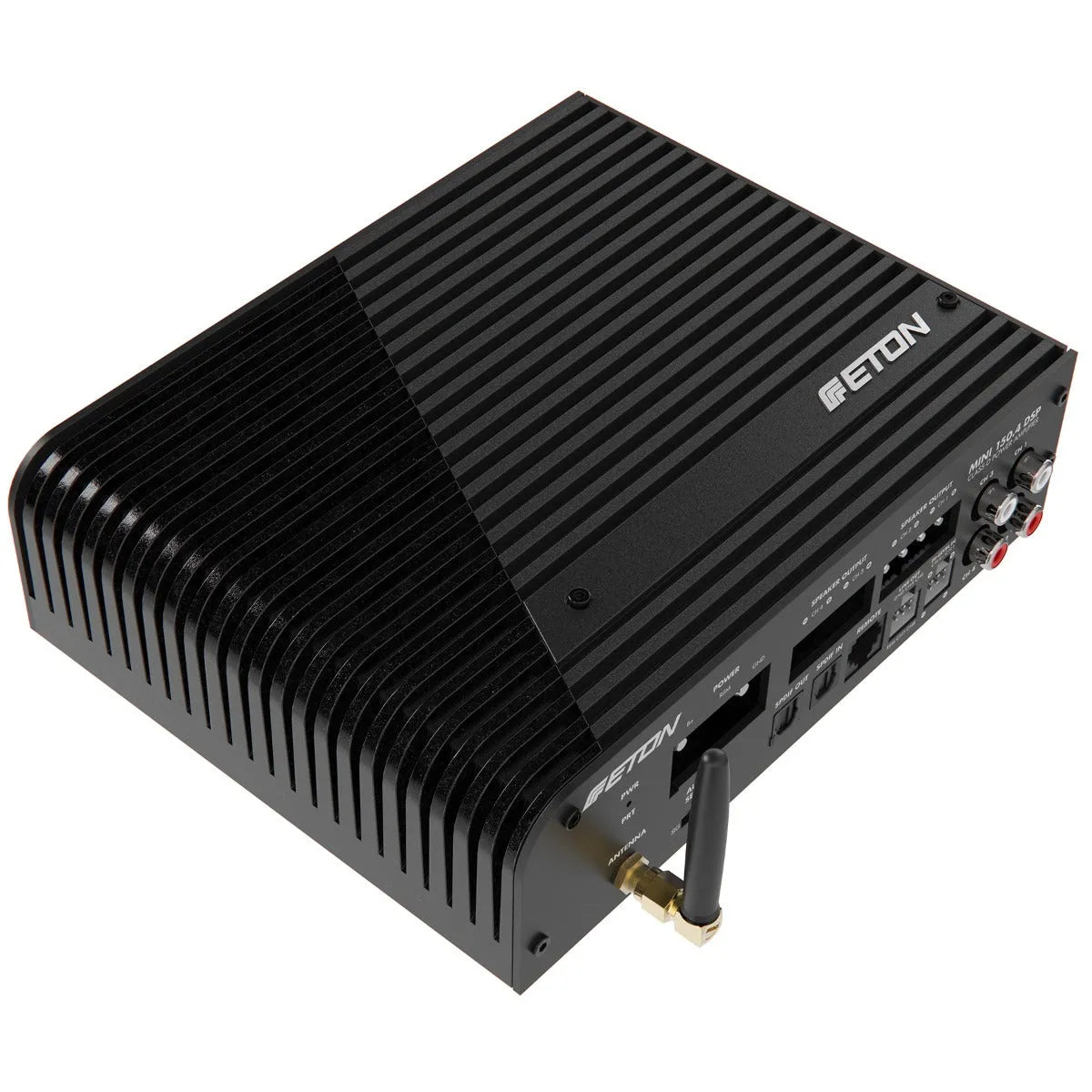 ETON, MINI150.4DSP garso stiprintuvas, 4x100W - galinė panelė su jungtimis ir antena