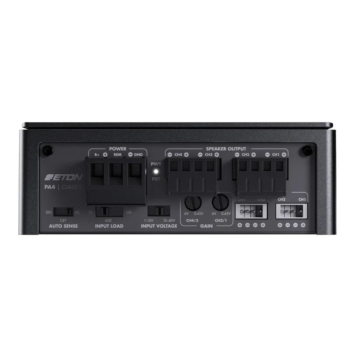 ETON, PA4 garso stiprintuvas, 2x45W + 2x80W - Galinė panelė su jungtimis ir jungikliais