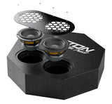 ETON, RES5FLAT, 2x13cm žemų dažnių kolonėlė su stiprintuvu - išardytas vaizdas su garsiakalbiais ir grotelėmis