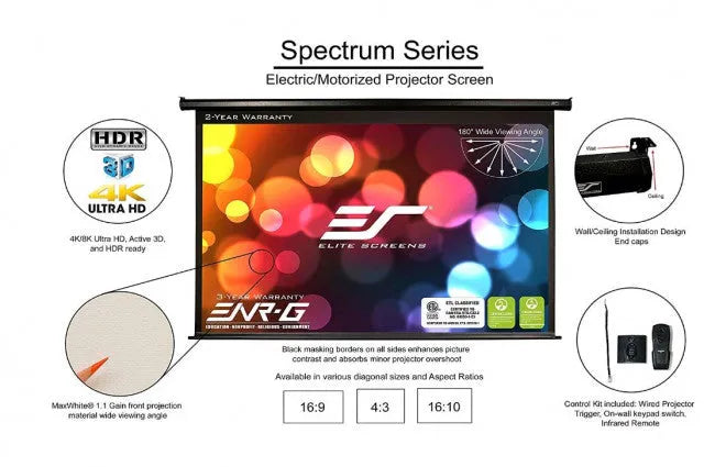 Elite Screens Spectrum Series Electric120V, projektoriaus ekranas - Valdymo pultas ir laidinis jungiklis