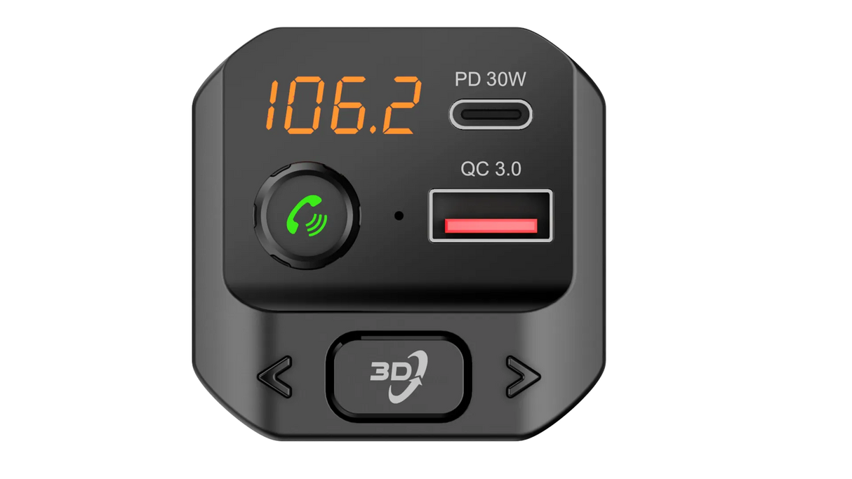 FOUR 4-FMTBT5 FM-Transmitter - Mygtukas su telefono simboliu ir USB jungtys