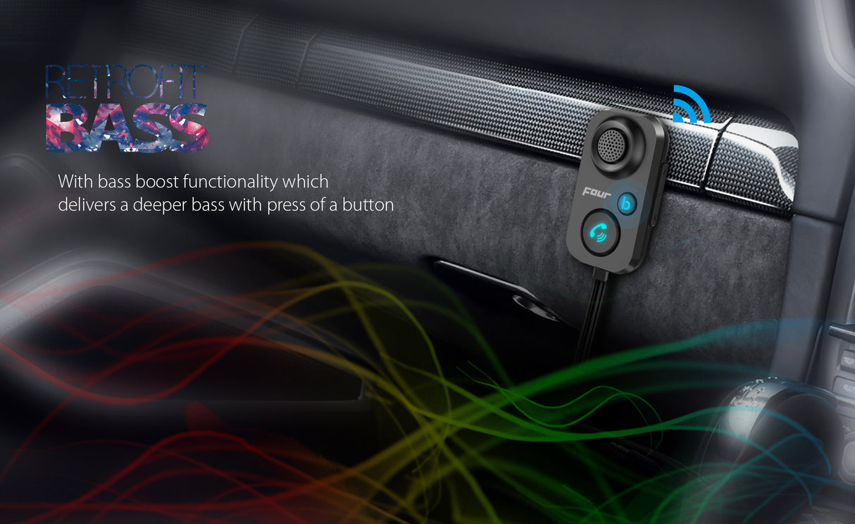 FOUR Bluetooth handsfree / Receiver - prietaisas su mygtukais ir indikatoriumi