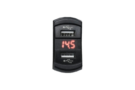 FOUR Connect 4-600157 vandeniui atsparus USB įkroviklis su įtampos matuokliu - du USB lizdai ir raudonas ekranėlis