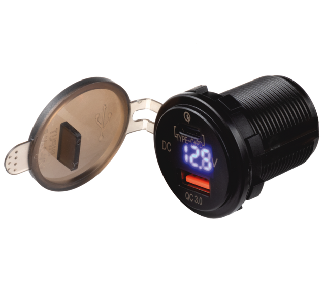 FOUR Connect 4-600162 vandeniui atsparus USB įkroviklis su įtampos rodmeniu
