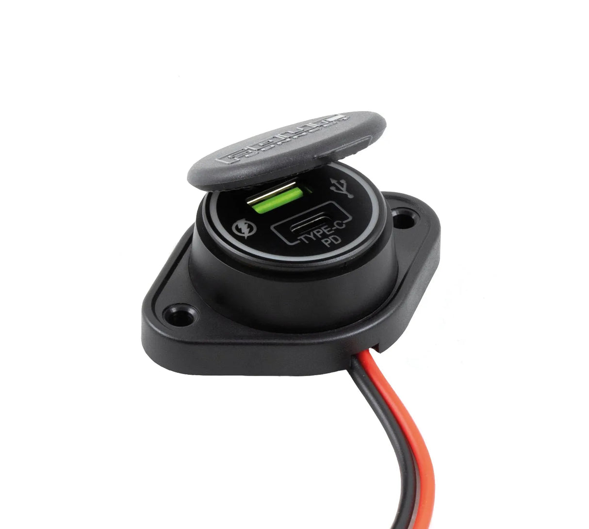 FOUR Connect 4-600163 12/24V maitinimo lizdas - atidarytas dangtelis su USB-C jungtimi