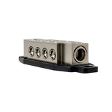 FOUR Connect 4-600820 STAGE2 2x50/20mm2 - 8x20/10mm2 distribution block - Šoninis vaizdas su jungtimis ir tvirtinimo pagrindu