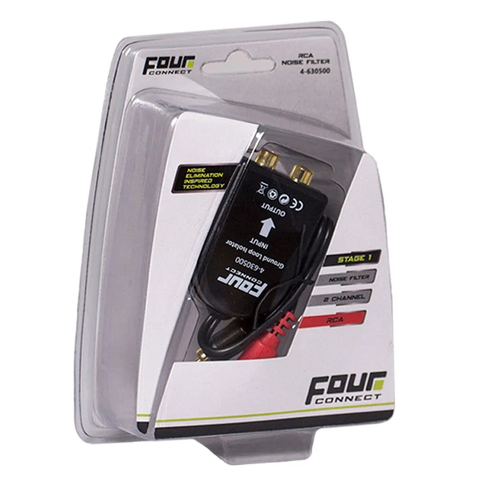 FOUR Connect 4-630500 RCA ground loop isolator - Pakuotė su RCA triukšmo filtru ir laidais