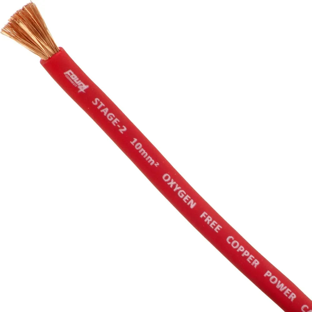 FOUR Connect 4-800211 STAGE2 10mm2 OFC maitinimo kabelis raudonas 50m - Atviras varinis laidas su užrašu
