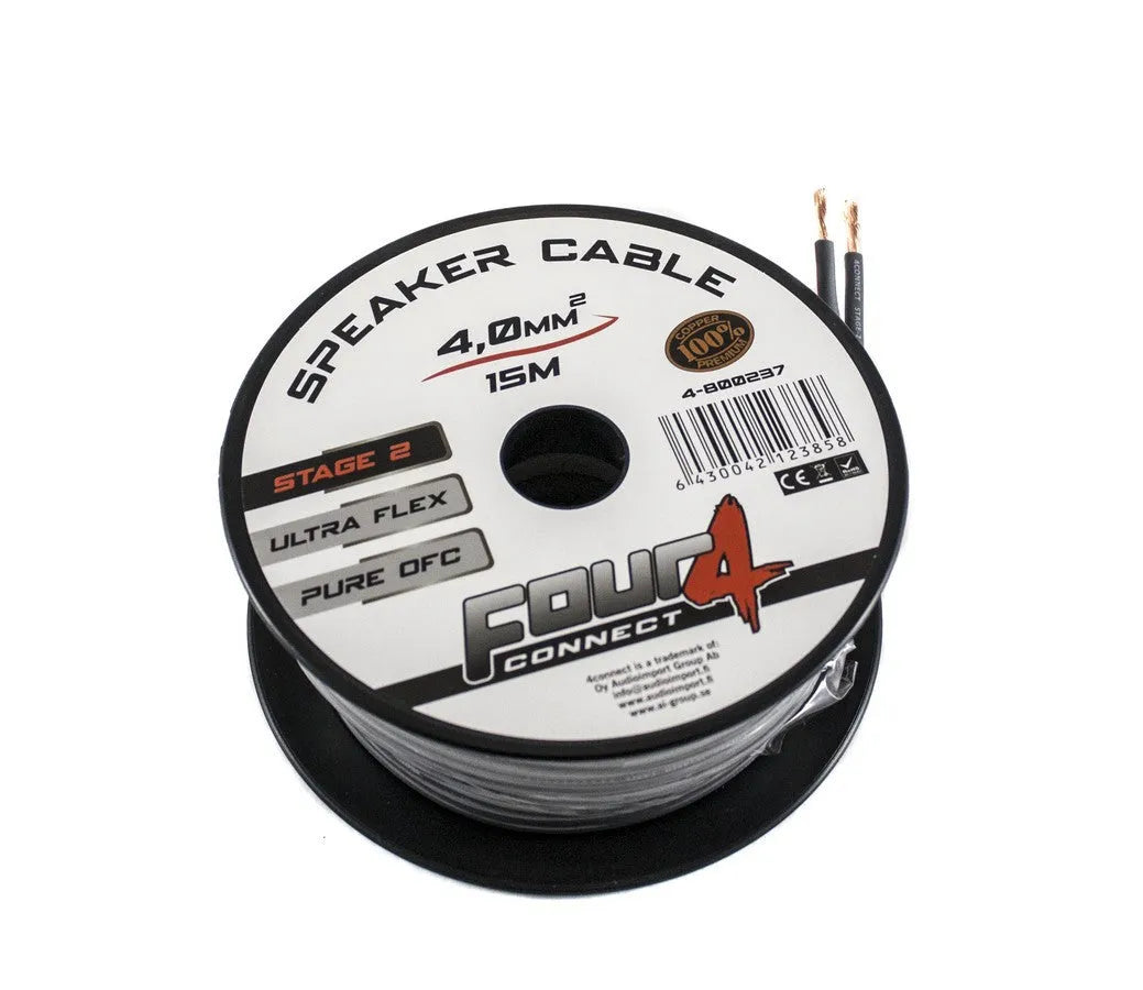 FOUR Connect 4-800237 STAGE2 OFC garsiakalbio laidas 2x4.0mm2 miniritė 15m - ritė su laidu ir galais
