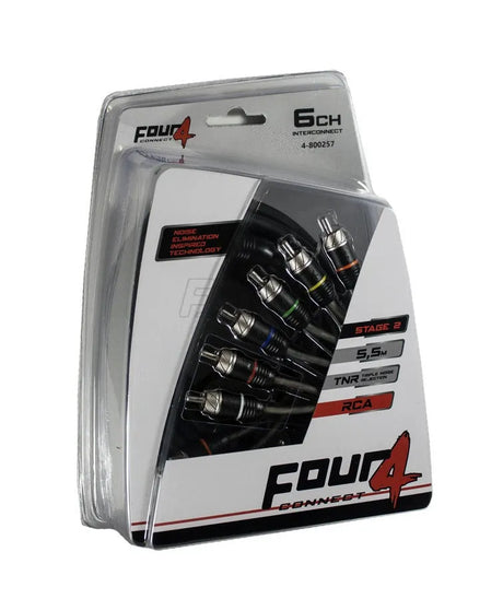 FOUR Connect 4-800257 STAGE2 RCA-laidas 5.5m, 6ch - pakuotė su matomais RCA jungčių galais