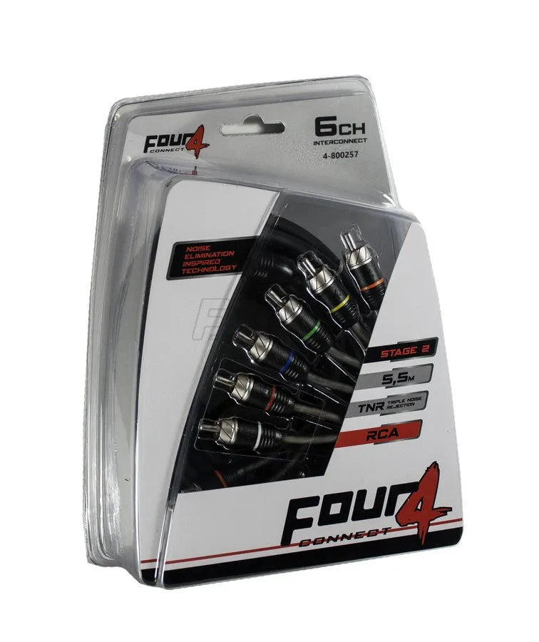 FOUR Connect 4-800257 STAGE2 RCA-laidas 5.5m, 6ch - pakuotė su matomais RCA jungčių galais