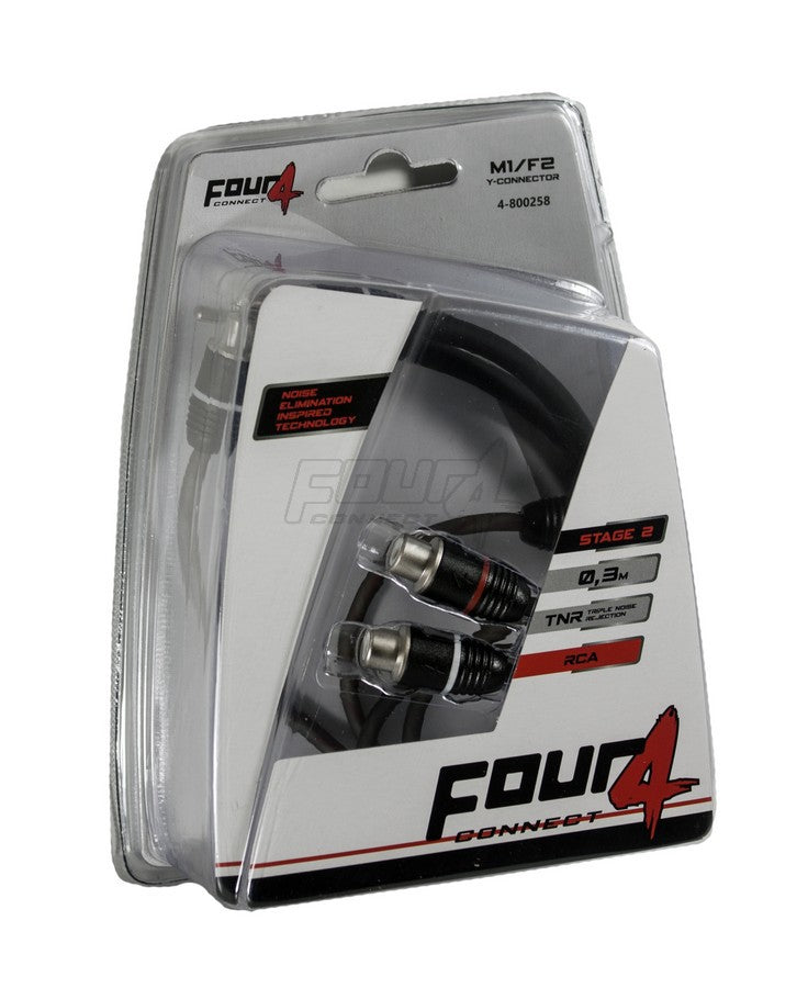 FOUR Connect 4-800258 STAGE2 Y-splitter 1M - 2F - Pakuotė su RCA jungtimis ir laidu