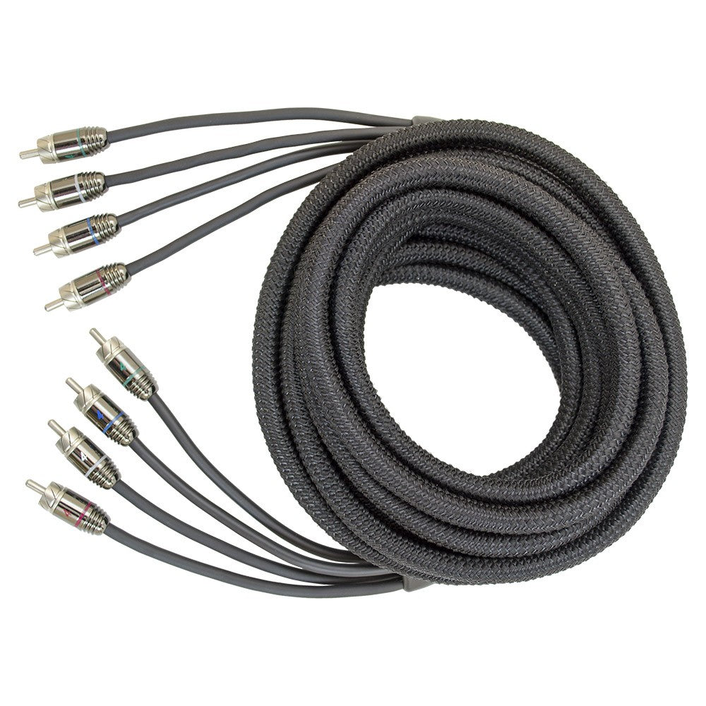 FOUR Connect 4-800356 STAGE3 RCA kabelis 5.5m, 4ch - keturių kanalų RCA kabelis su juoda apsaugine danga