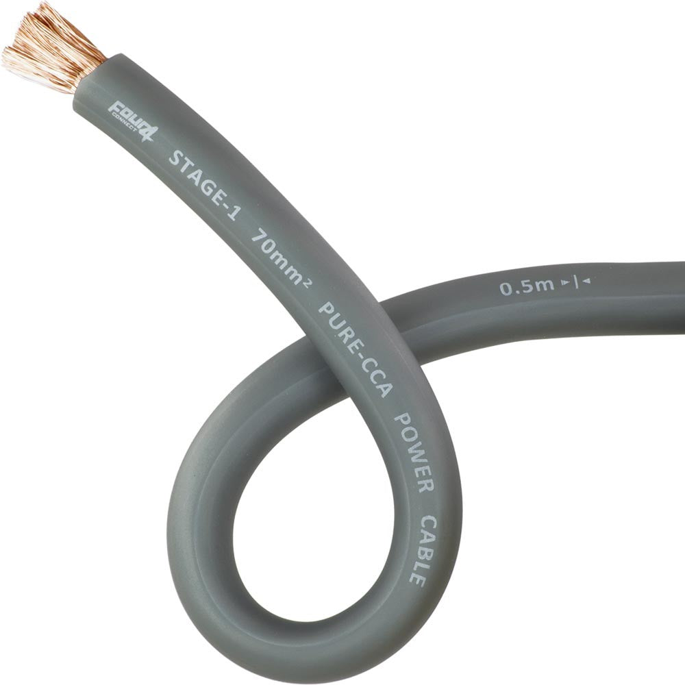 FOUR Connect 4-PC70N maitinimo laidas 70mm2 tamsiai pilkas 18m - detalus vaizdas su laidu ir užrašais