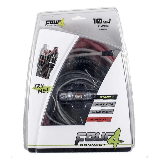 FOUR Connect 4-PKIT10, laidų rinkinys automobilio stiprintuvui, 10 mm² - Saugiklis su laidais ir jungtimis