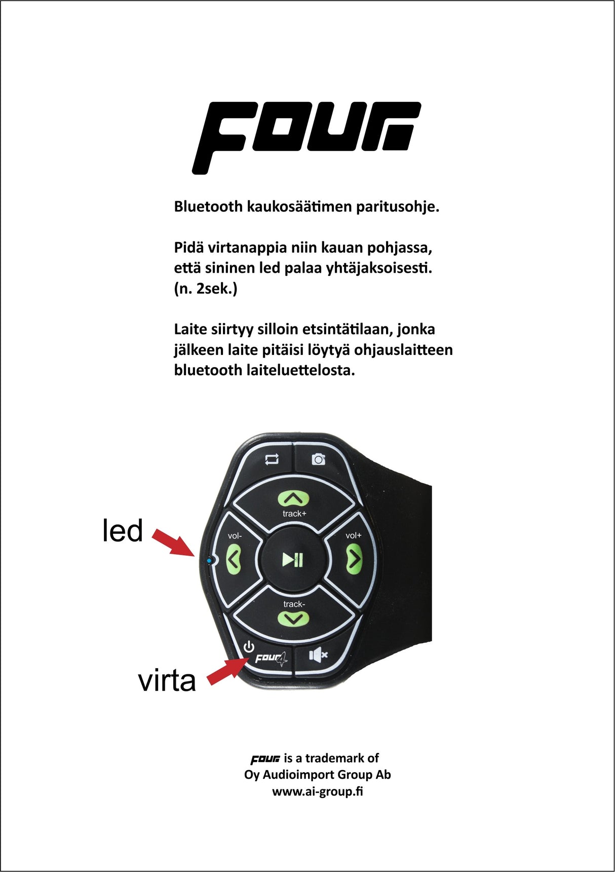 FOUR Mobile 4-BTREM1 - nuotolinio valdymo pultelis su mygtukais ir LED indikatoriumi