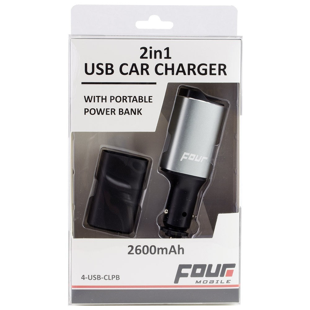 FOUR Mobile 4-USB-CLPB USB įkroviklis ir powerbank 2600mAh - du prietaisai pakuotėje su logotipais