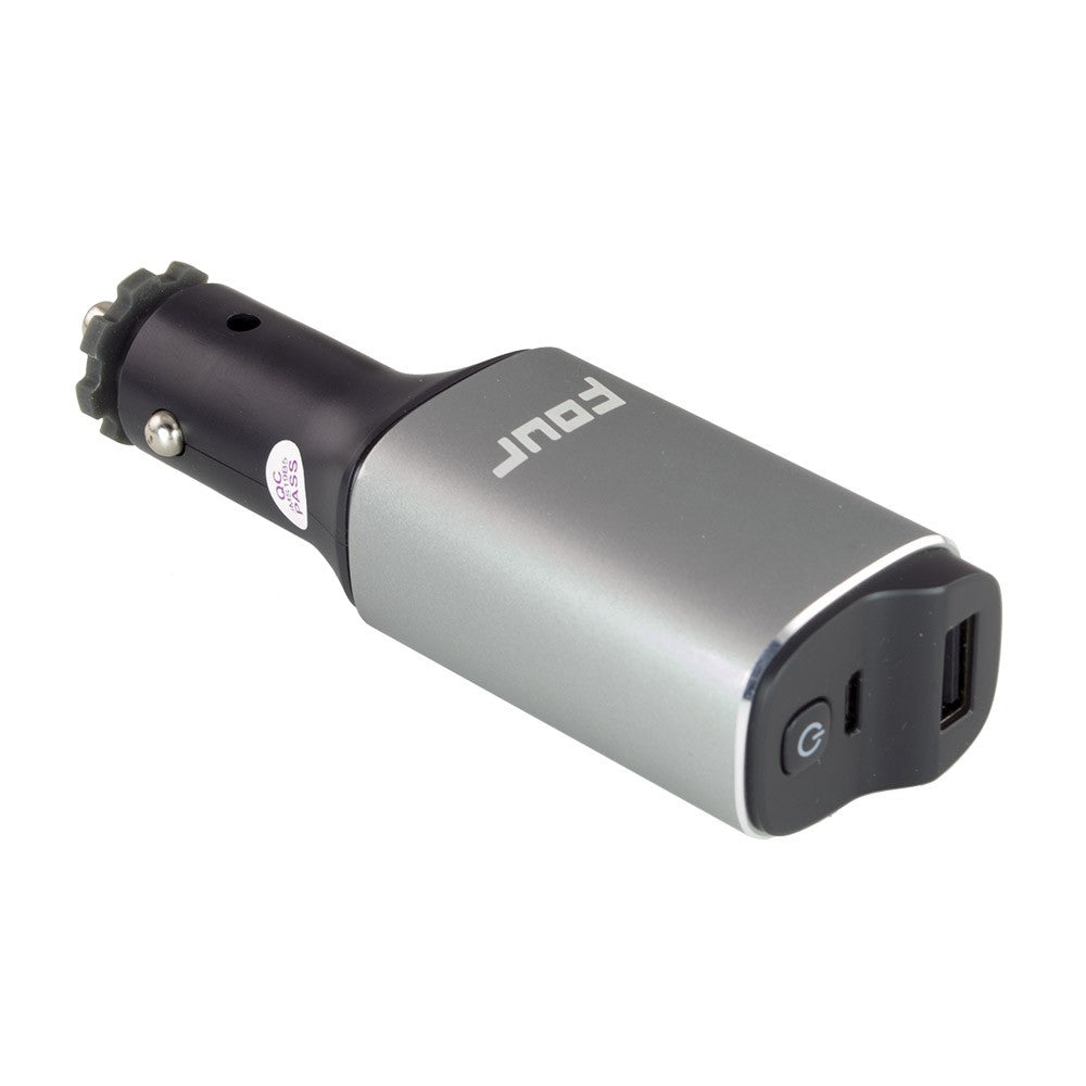 FOUR Mobile 4-USB-CLPB USB įkroviklis ir powerbank 2600mAh - Sidabrinis korpusas su USB jungtimi ir G