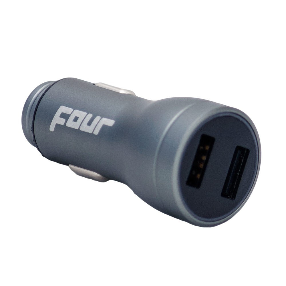 FOUR Mobile 4-USB-VD2 automobilinis įkroviklis su įtampos rodmeniu - šoninis vaizdas su USB jungtimis