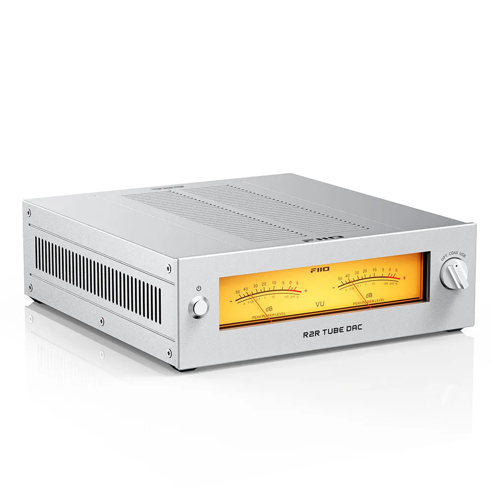 FiiO WARMER R2R, skaitmeninis - analoginis keitiklis - Priekinė panelė su VU matuokliais