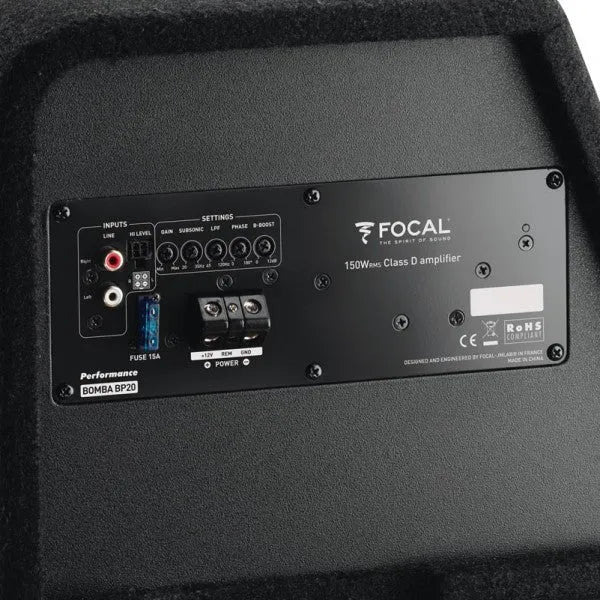 Focal BOMBA BP20, aktyvus subas 300W (ACCESS) - galinė panelė su jungtimis ir nustatymais