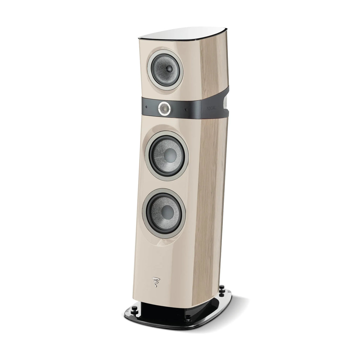 Focal SOPRA N°3, 3-jų juostų grindinė kolonėlė (įvairių spalvų) - Šoninis vaizdas su trimis garsiakalbiais ir medžio raštu