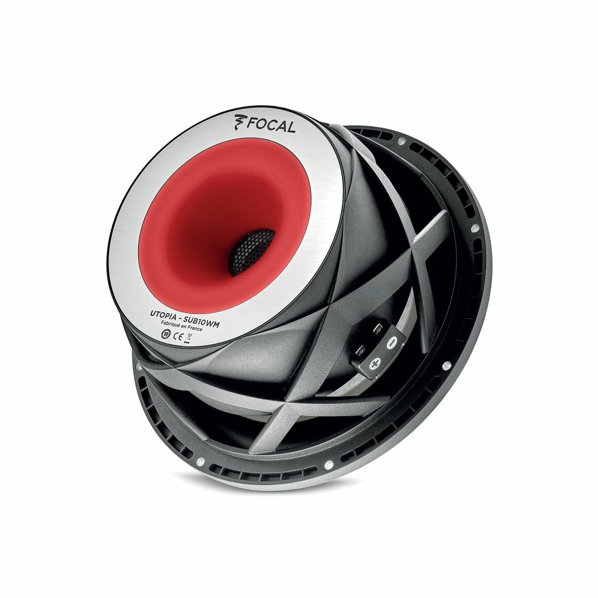 Focal SUB 10 WM, žemų dažnių garsiakalbis 800W (UTOPIA M) - Garsiakalbio jungtys su pliuso ir minuso žymomis