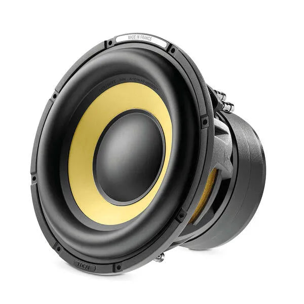 Focal SUB 25 KXE, žemų dažnių garsiakalbis 1200W (K2 POWER) - Šoninis vaizdas su geltonu kūgiu