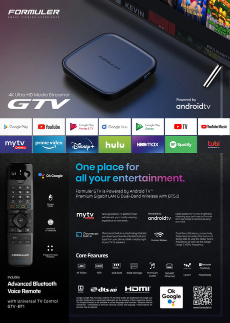 Formuler GTV, IPTV Android priedėlis BT universalus pultelis