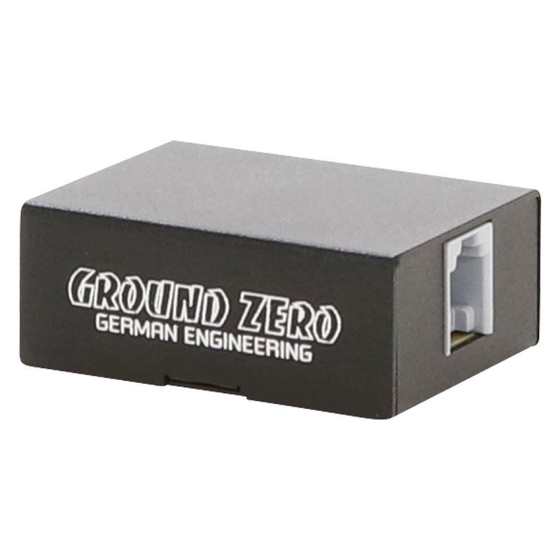 GROUND ZERO GZCS Y-BOX - Šoninis vaizdas su jungtimi ir logotipu