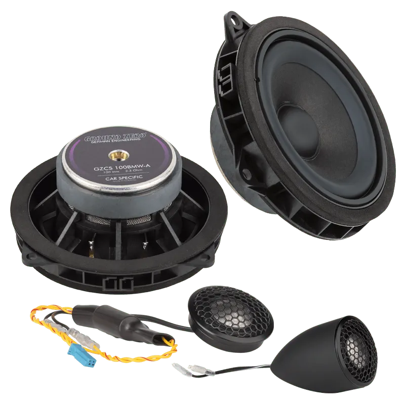 Garsiakalbiai Ground Zero GZCS 100MINI, 10 cm, komponentai, 100W - komponentiniai garsiakalbiai su aukštų dažnių garsiakalbiais