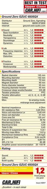 Garsiakalbiai Ground Zero GZUC 650SQX, 16.5 cm, komponentai, 220W, 2-j