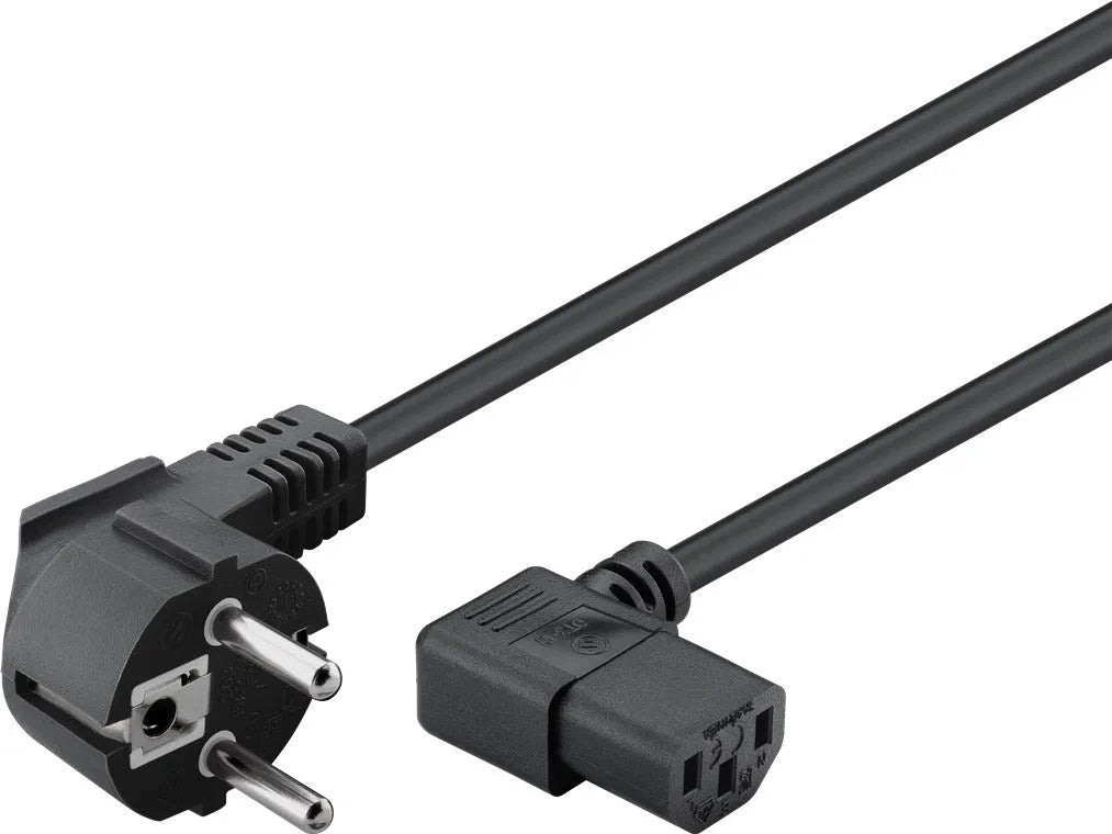 Goobay Angled IEC Cord, maitinimo laidas su kampinėmis jungtimis, 3 m - Juodas maitinimo laidas su žaliais ženklais